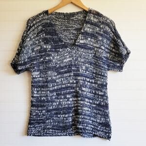 Eileen Fisher Sweater XS Blue Variegated Cotton Blend Short Sleeve